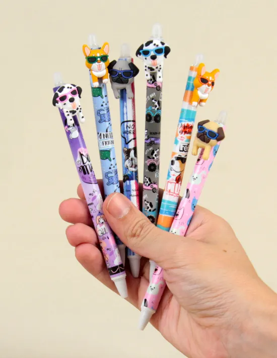 Lapicera BORRABLE Retráctil " Perritos " (Tinta Azul)