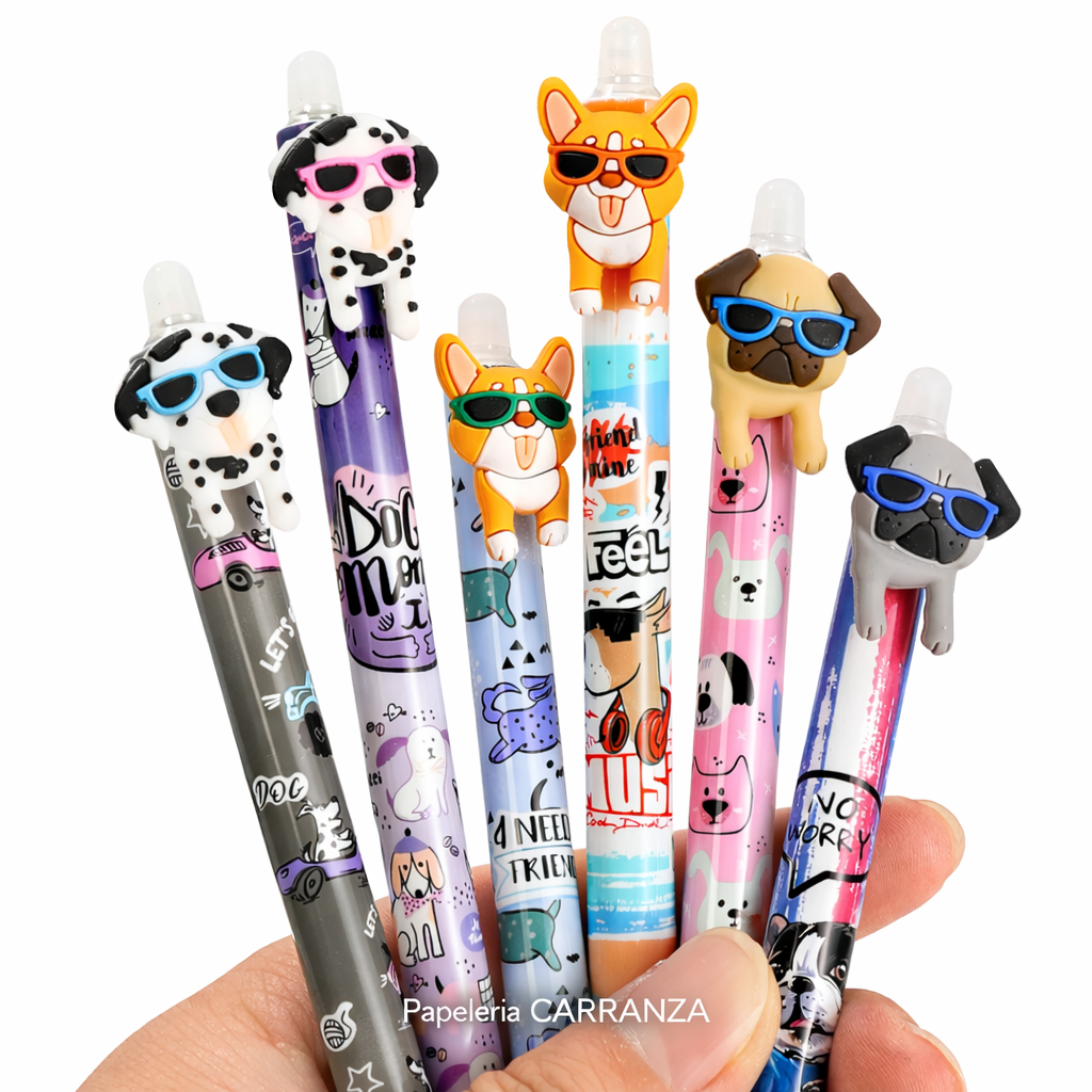 Lapicera BORRABLE Retráctil " Perritos " (Tinta Azul)