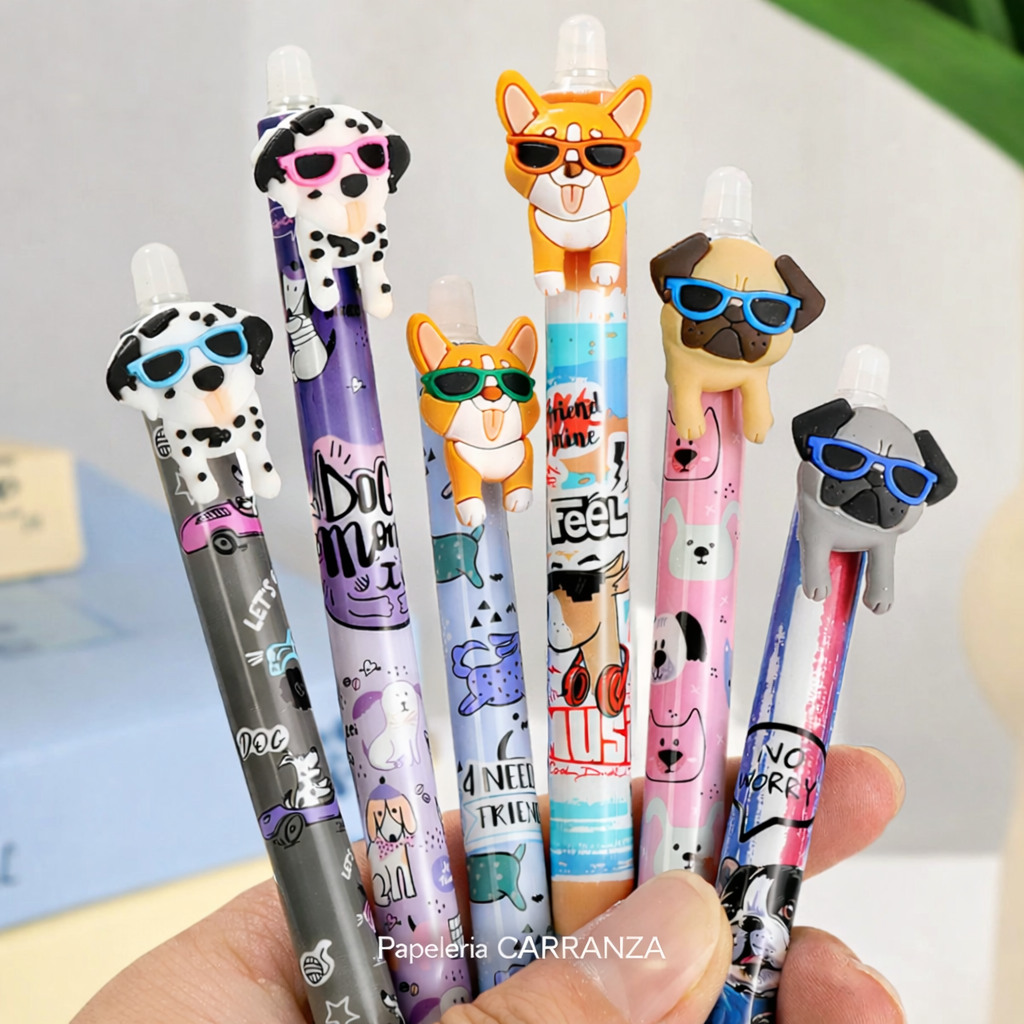 Lapicera BORRABLE Retráctil " Perritos " (Tinta Azul)