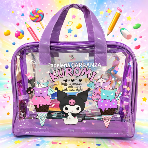 Bolsos * KUROMI * Transparente C/ Manija y Cierre - Tamaño Mediano