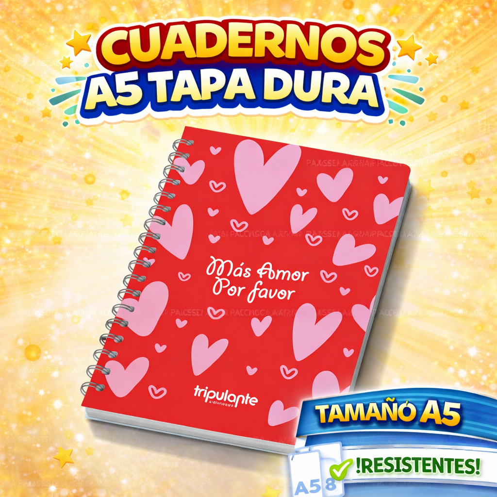 CUADERNOS C/ ESPIRAL 16 X 21 ” MAS AMOR ” A5 TAPA DURA