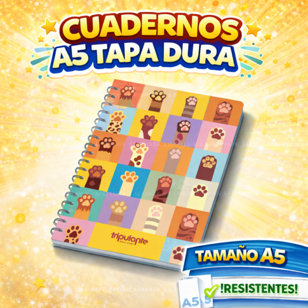 CUADERNOS C/ ESPIRAL 16 X 21 ” HUELLITAS ” A5 TAPA DURA