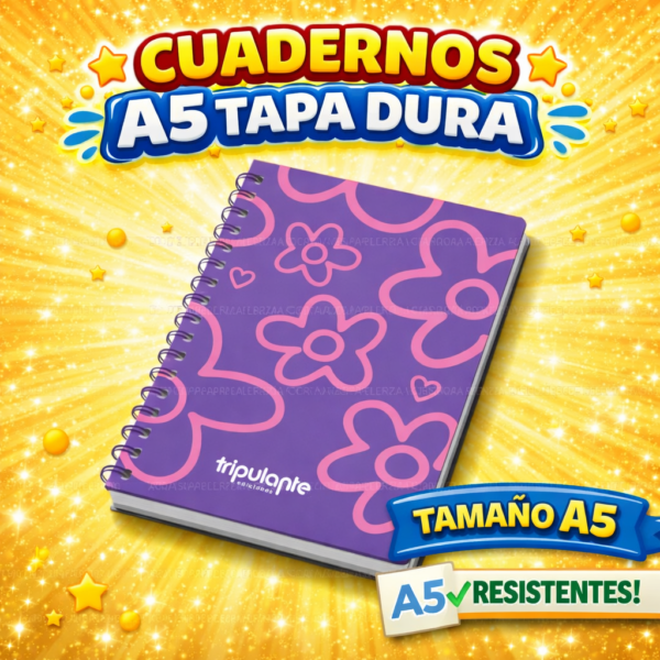 CUADERNOS C/ ESPIRAL 16 X 21 ” FLORES ” A5 TAPA DURA