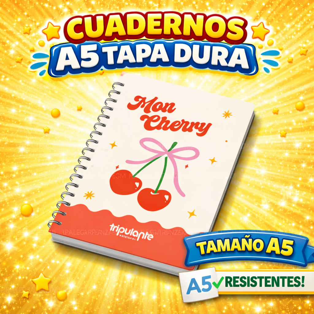 CUADERNOS C/ ESPIRAL 16 X 21 ” CHERRY ” A5 TAPA DURA