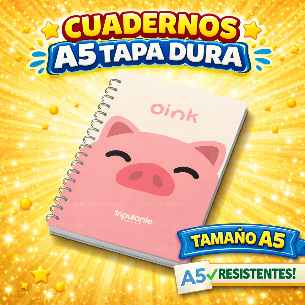 CUADERNOS C/ ESPIRAL 16 X 21 ” OINK CHANCHITO ” A5 TAPA DURA