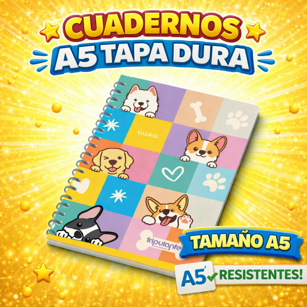 CUADERNOS C/ ESPIRAL 16 X 21 ” PERRITOS ” A5 TAPA DURA