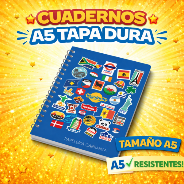 CUADERNOS C/ ESPIRAL 16 X 21 ” PAISES Y LUGARES ” A5 TAPA DURA