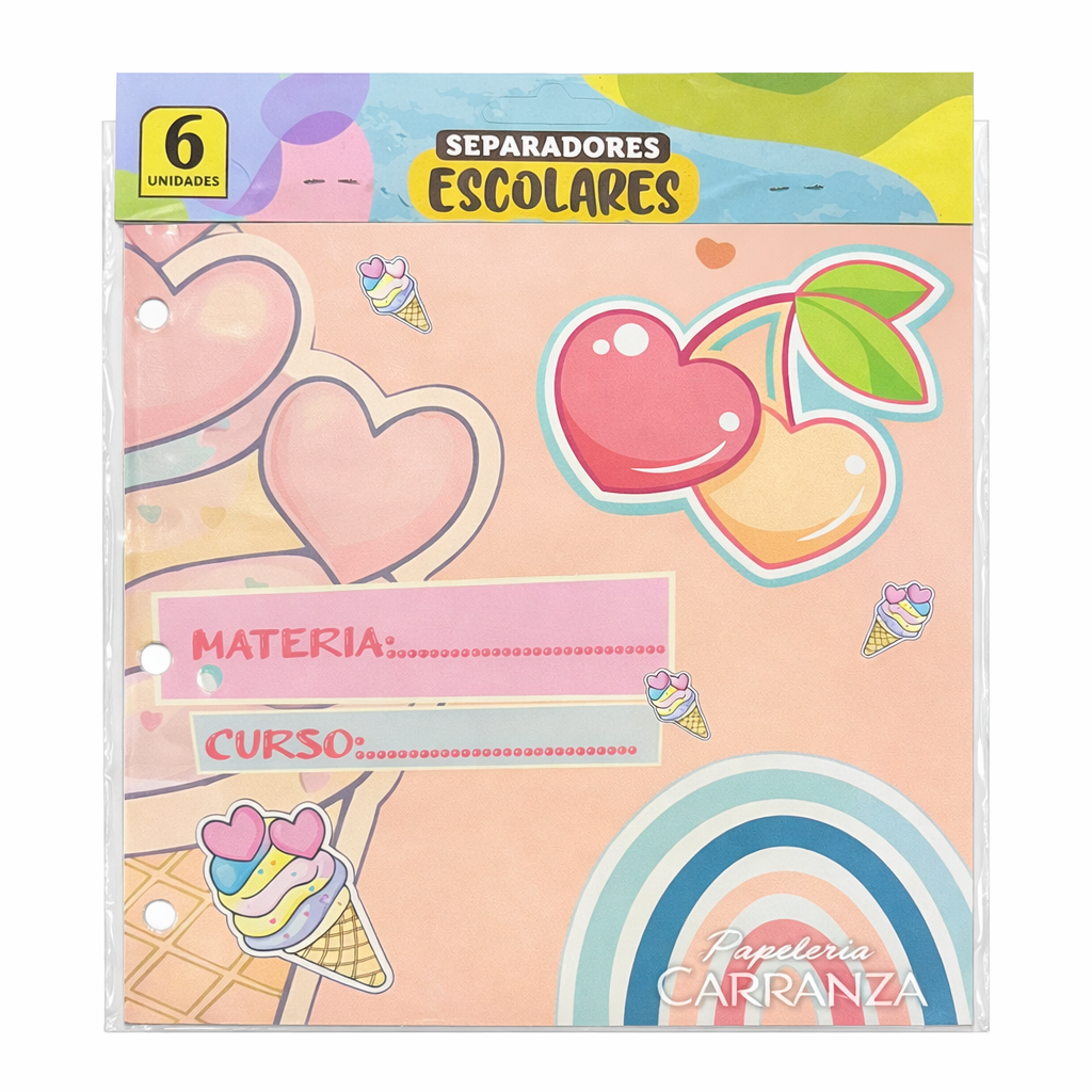 Separadores de Materias  " CANDY " Tamaño Escolar (Fantasia)