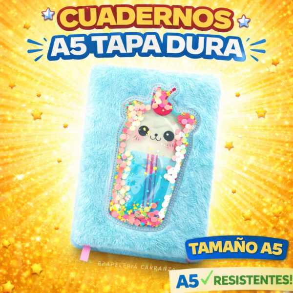 CUADERNOS C/ ESPIRAL 16 X 21 ” OSITO CELESTE CON PELUCHE ” A5 TAPA DURA