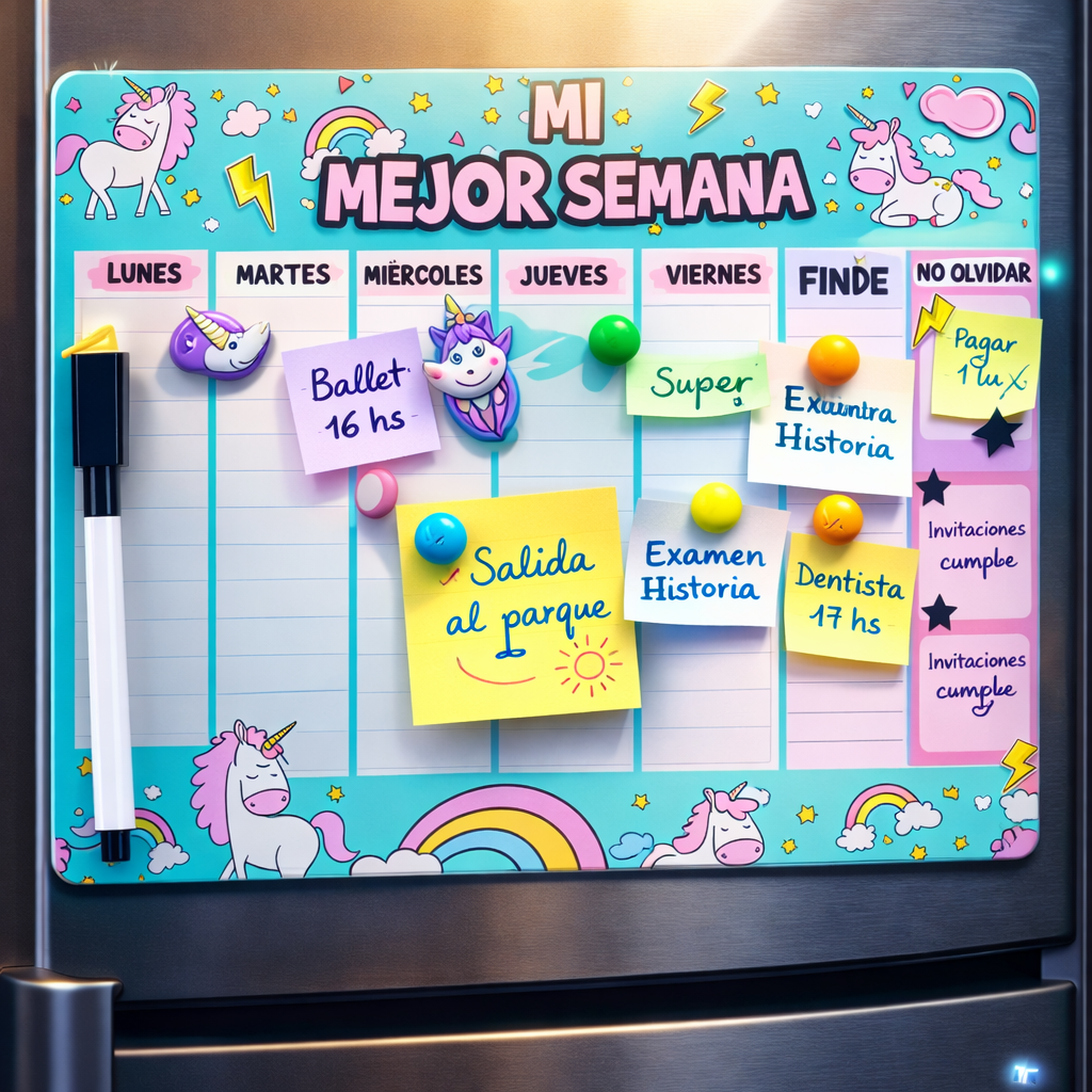 Pizarras Planner A4 "PLANIFICADOR SEMANAL" p/ heladera con imán + Marcad0r + B0rrador