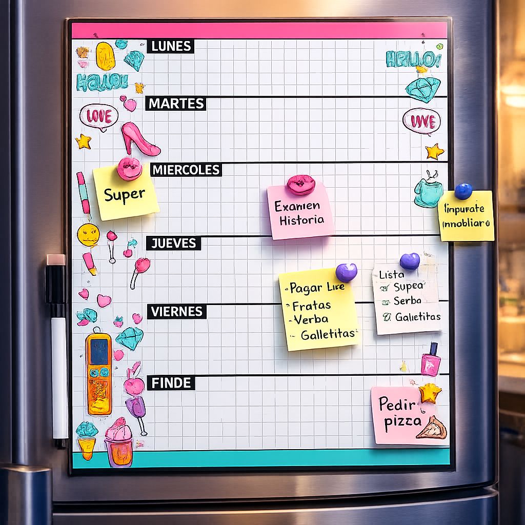 Pizarras Planner A4 "PLANIFICADOR SEMANAL" p/ heladera con imán + Marcad0r + B0rrador