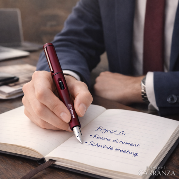 PLUMAS ULIPEN * BORDÓ con Cartucho * Tinta Negra (Recargable)