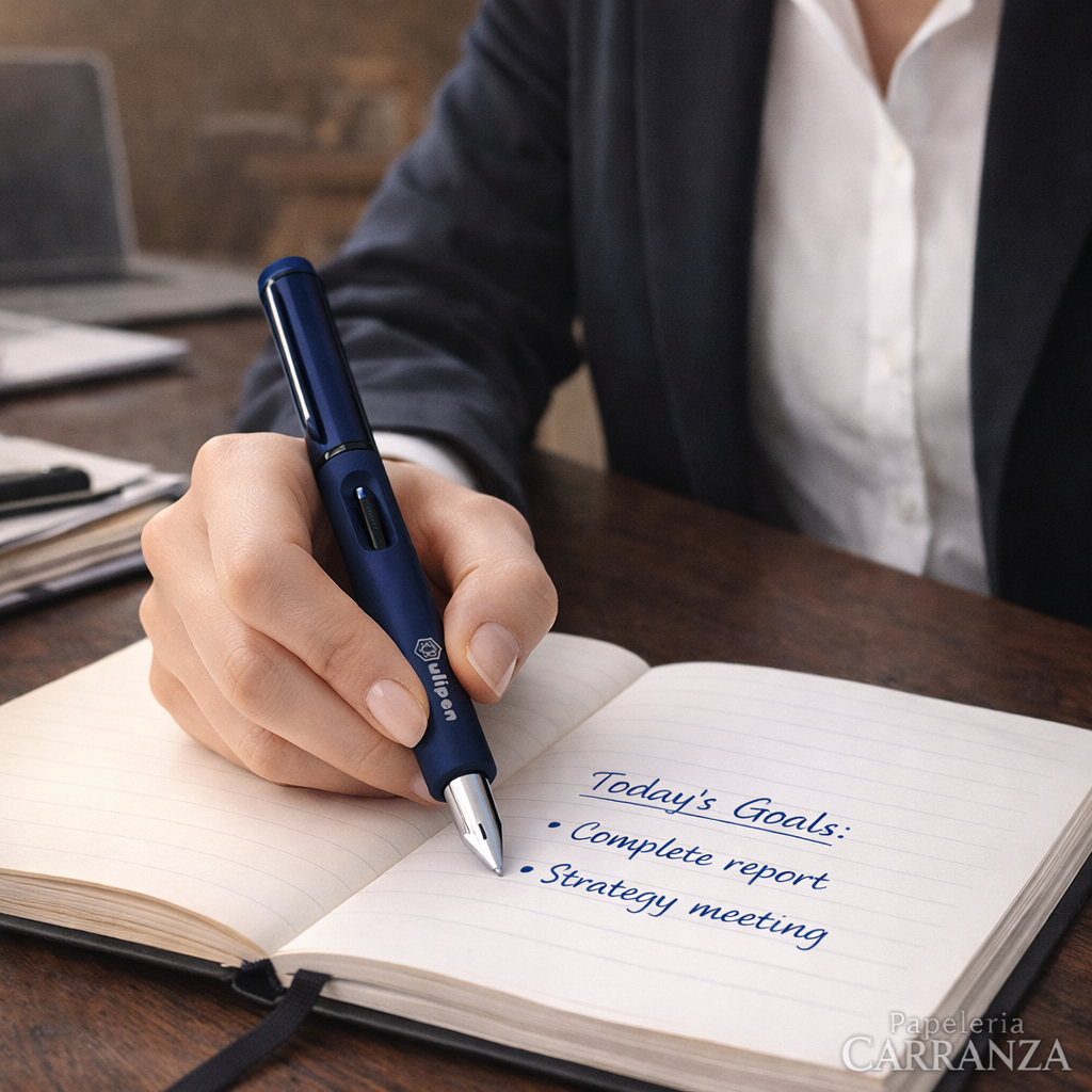 PLUMAS ULIPEN * AZUL con Cartucho * Tinta Negra (Recargable)