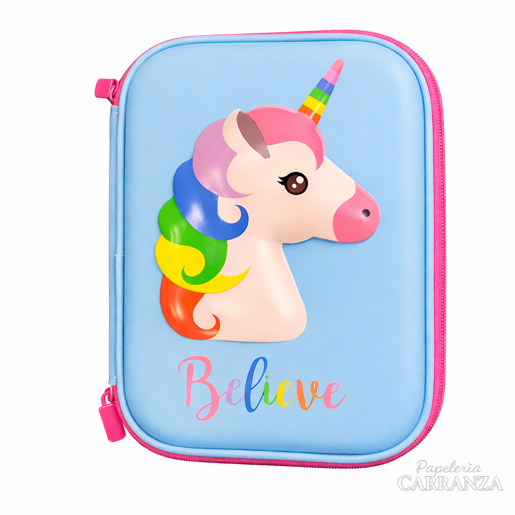 CARTUCHERAS EVA 3D " UNICORNIO " RIGIDAS 1 CIERRE REFORZADAS (2 Divisiónes Internas)