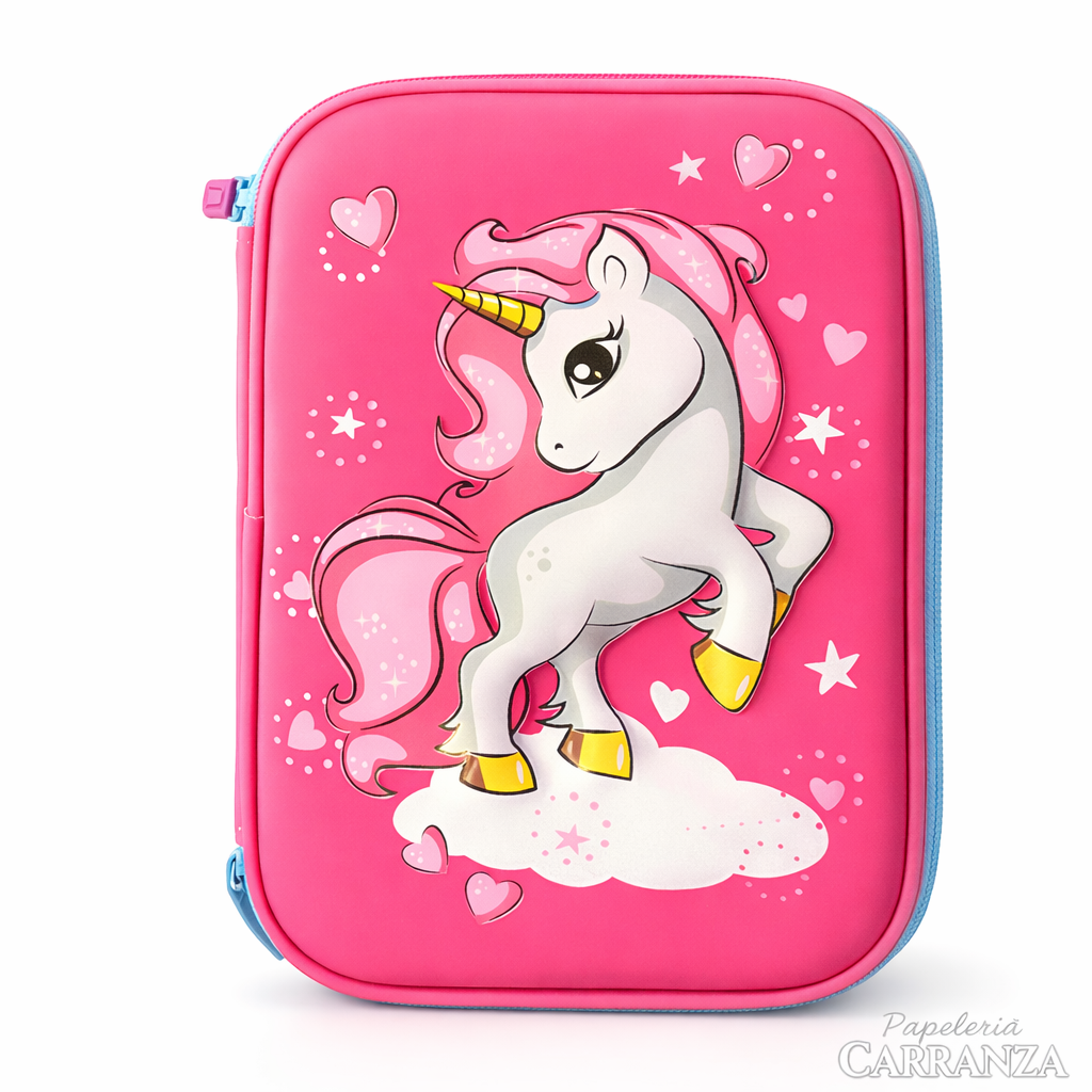CARTUCHERAS EVA 3D " UNICORNIO " RIGIDAS 1 CIERRE REFORZADAS (2 Divisiónes Internas)