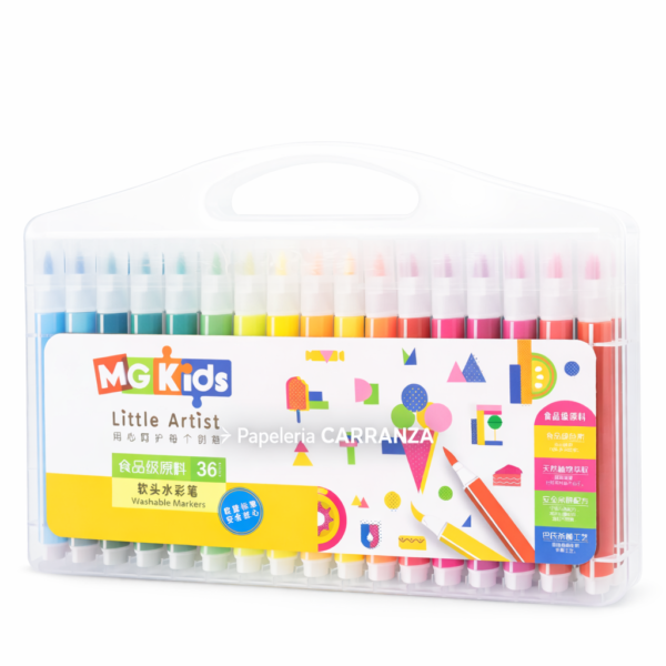MARCADORES  MG KIDS - VALIJA X 36 - TRIANGULARES * MEJOR AGARRE * PUNTA TIPO PINCEL RIGIDO
