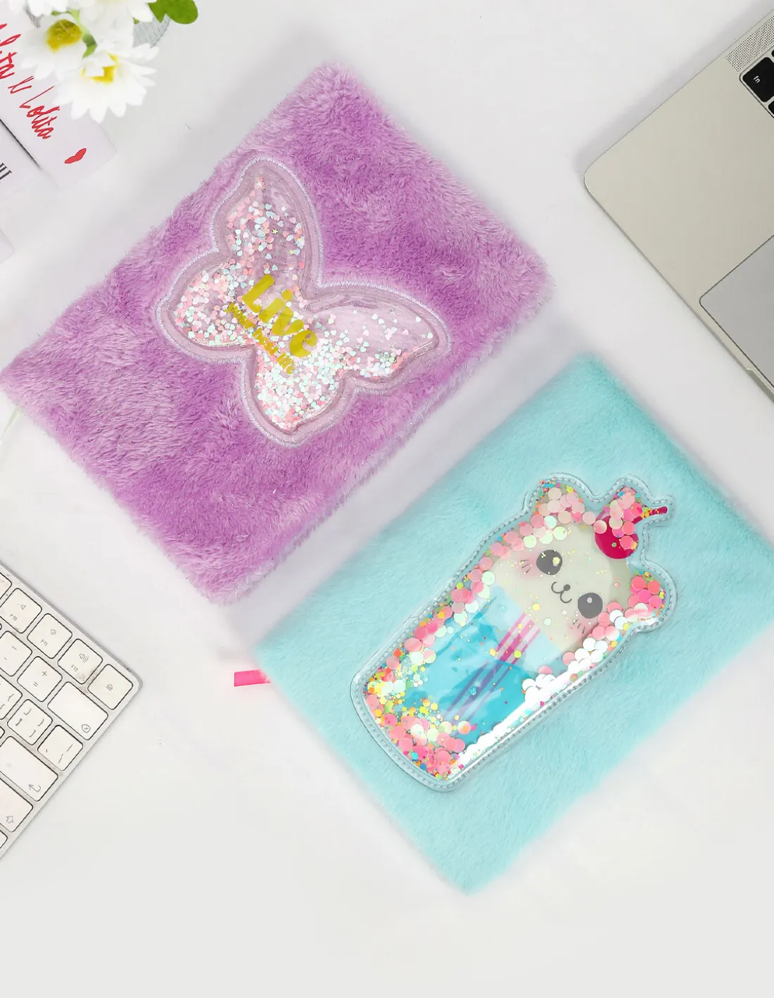 CUADERNOS C/ ESPIRAL 16 X 21 ” MARIPOSAS CON PELUCHE VIOLETA ” A5 TAPA DURA