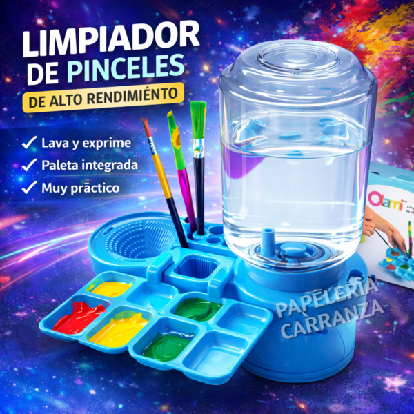 LIMPIADOR Y ORGANIZADOR DE PINCELES  Y PINTURAS - OLAMI CELESTE - CON DEPOSITO DE AGUA | ALTO RENTIMIENTO