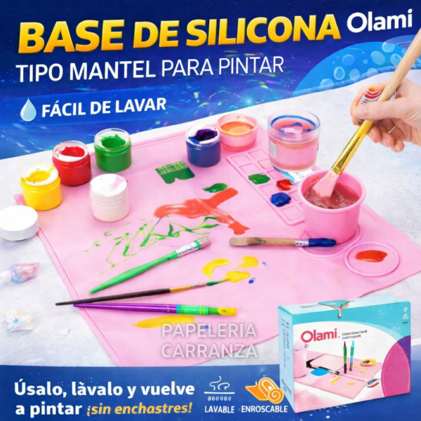 BASE DE SILICONA C/ VASITO ROSA - TIPO MANTEL - LAVABLE PRACTICO FACIL