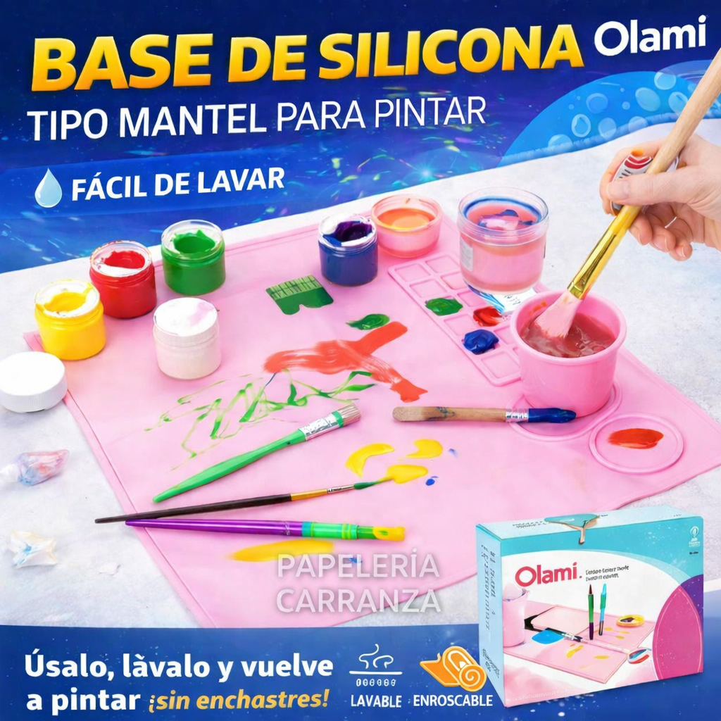 BASE DE SILICONA C/ VASITO ROSA - TIPO MANTEL - LAVABLE PRACTICO FACIL