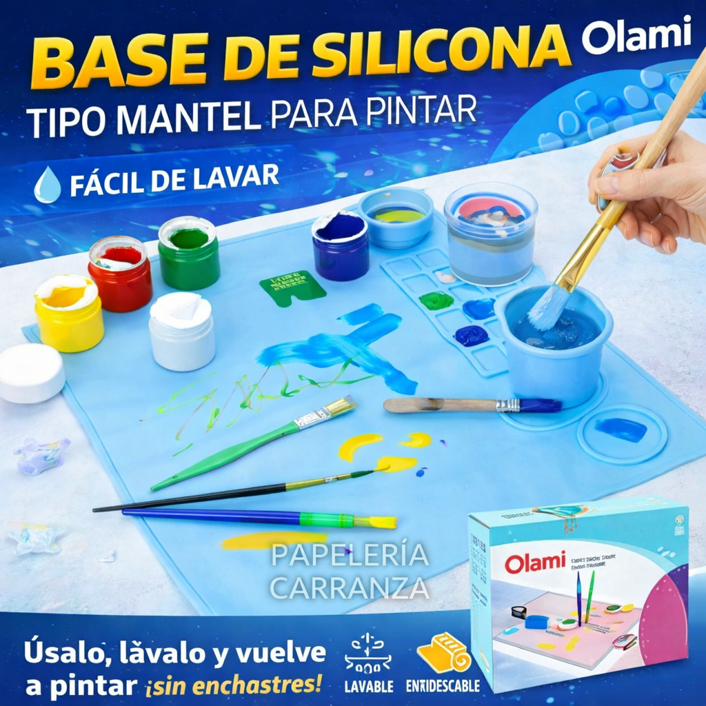 BASE DE SILICONA C/ VASITO CELESTE - TIPO MANTEL - LAVABLE PRACTICO FACIL