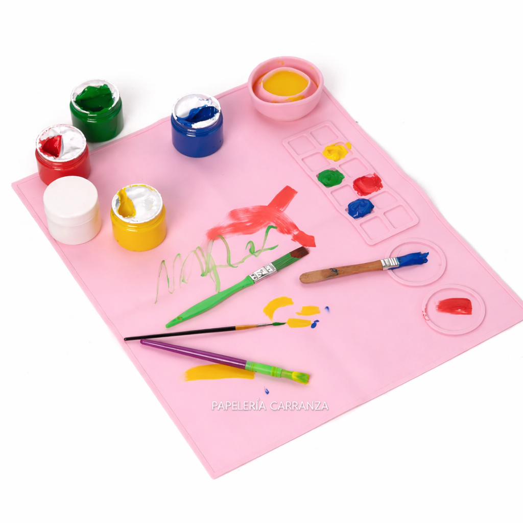 BASE DE SILICONA C/ VASITO ROSA - TIPO MANTEL - LAVABLE PRACTICO FACIL