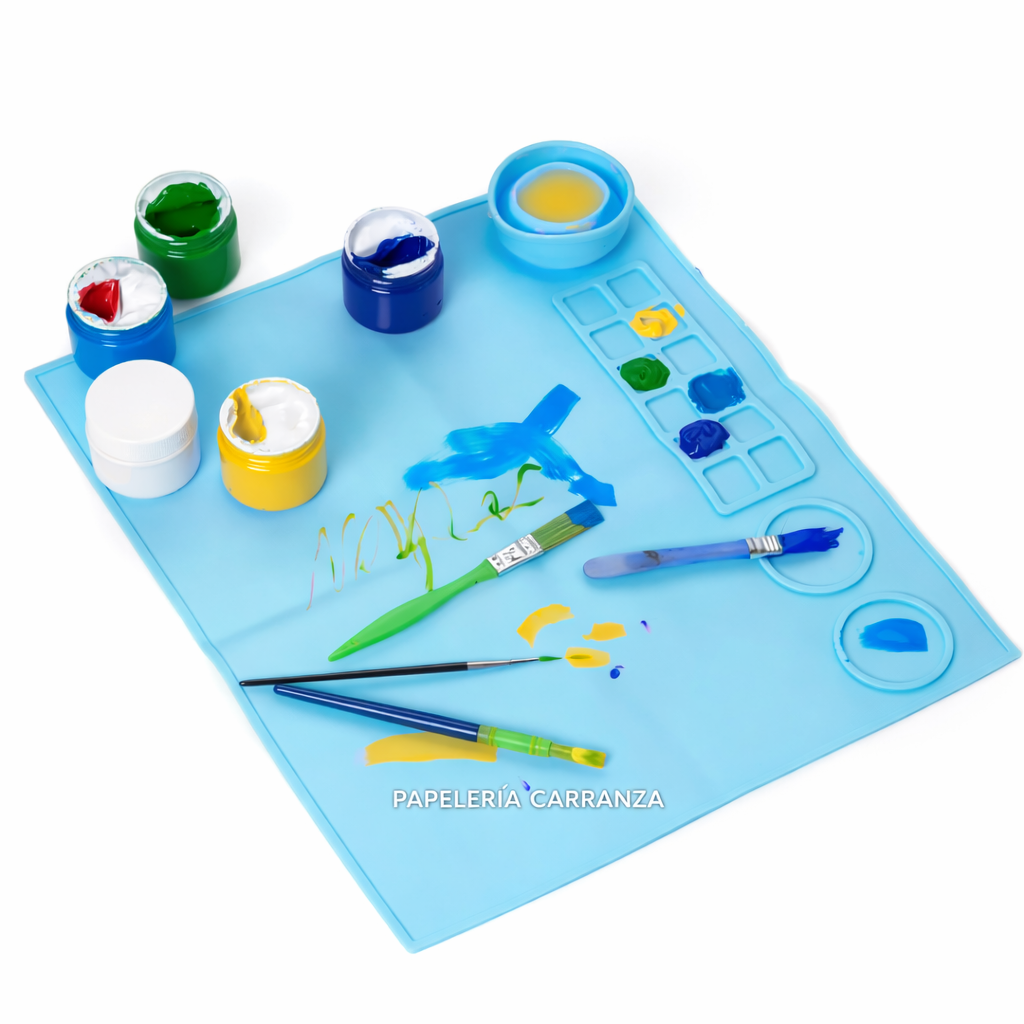 BASE DE SILICONA C/ VASITO CELESTE - TIPO MANTEL - LAVABLE PRACTICO FACIL