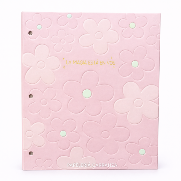 Tapa de Carpeta Escolar N3 " MAGIA (ROSA PASTEL FLORES) " LOBO