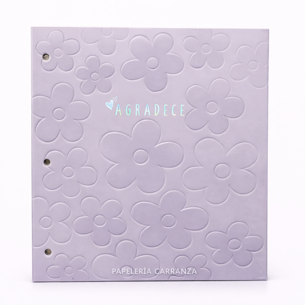 Tapa de Carpeta Escolar N3 " AGRADECE (LILA PASTEL FLORES) " LOBO