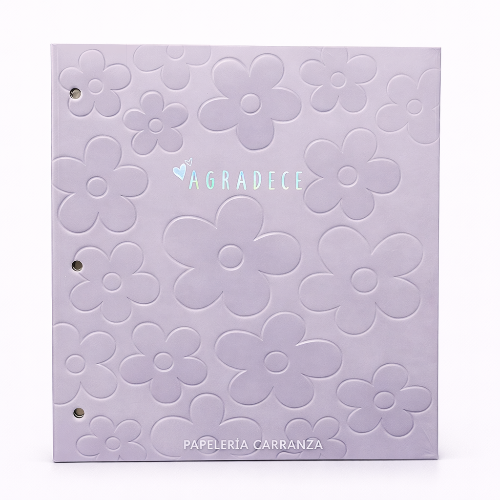 Tapa de Carpeta Escolar N3 " AGRADECE (LILA PASTEL FLORES) " LOBO