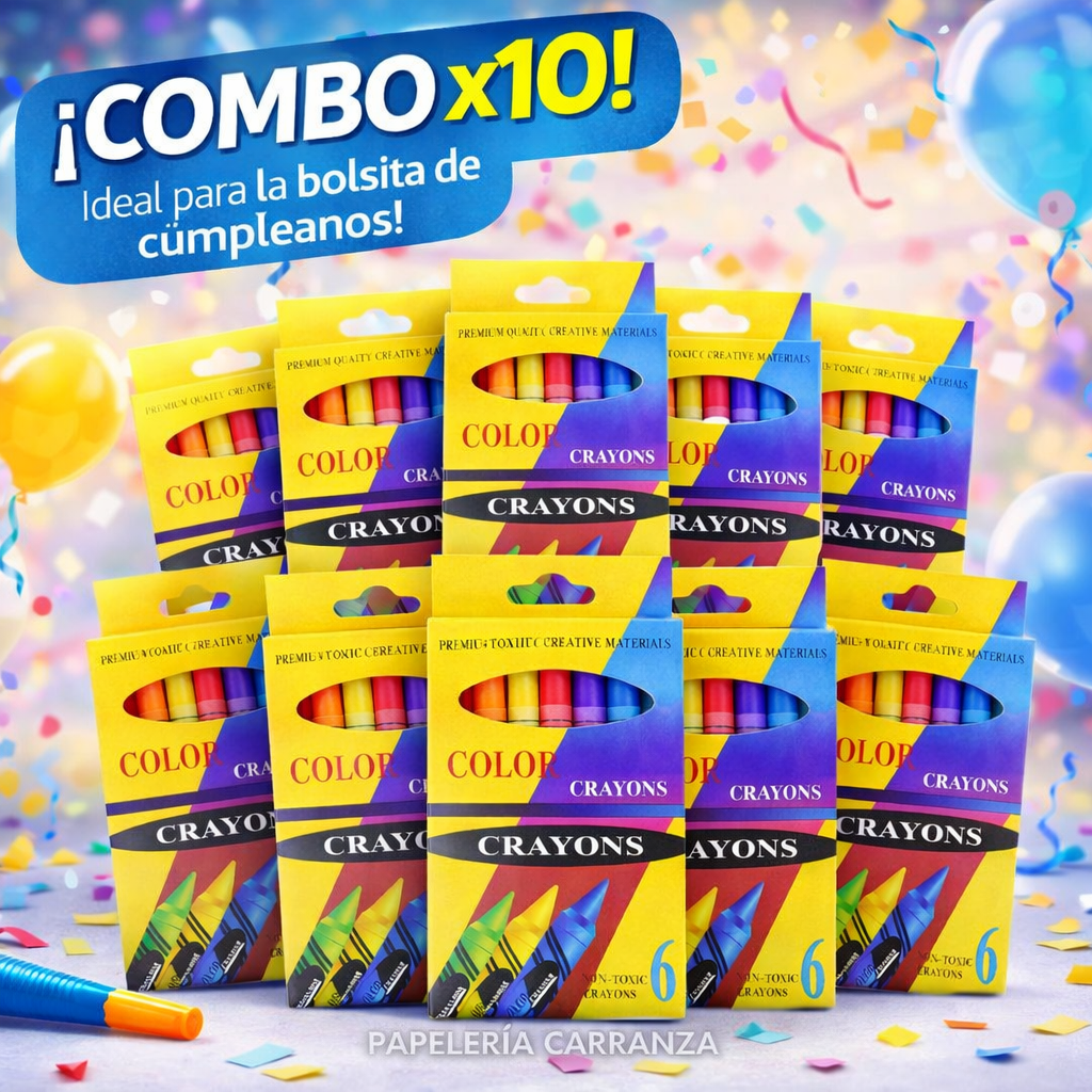 ||OFERTA EFECTIVO / TRANSFERENCIA|| COMBO CUMPLEAÑOS Crayones || 10 CAJITAS || - Color - x 6