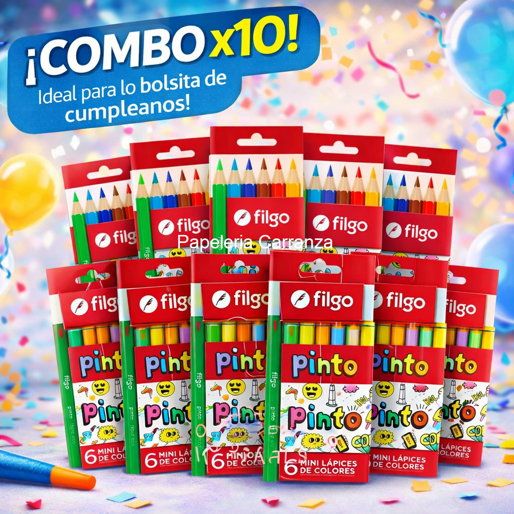 ||OFERTA EFECTIVO / TRANSFERENCIA|| COMBO CUMPLEAÑOS Mini Lápices Filgo || 10 CAJITAS || x 6 Cortos