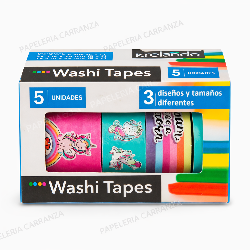CINTA CRELANDO " UNICORNIOS x 5 UNIDADES " Washi Tape DECORATIVA