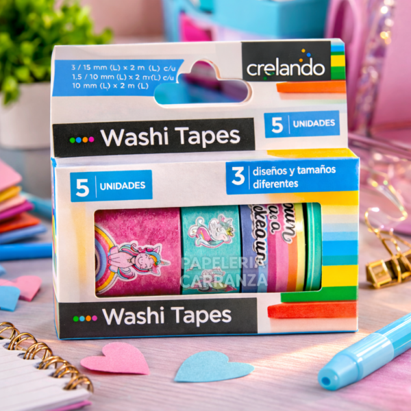 CINTA CRELANDO " UNICORNIOS x 5 UNIDADES " Washi Tape DECORATIVA