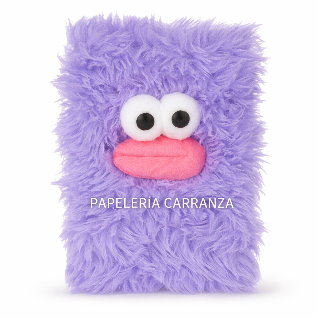 CUADERNOS C/ ESPIRAL 16 X 21 ” OJITOS LILA CON PELUCHE ” A5 TAPA DURA