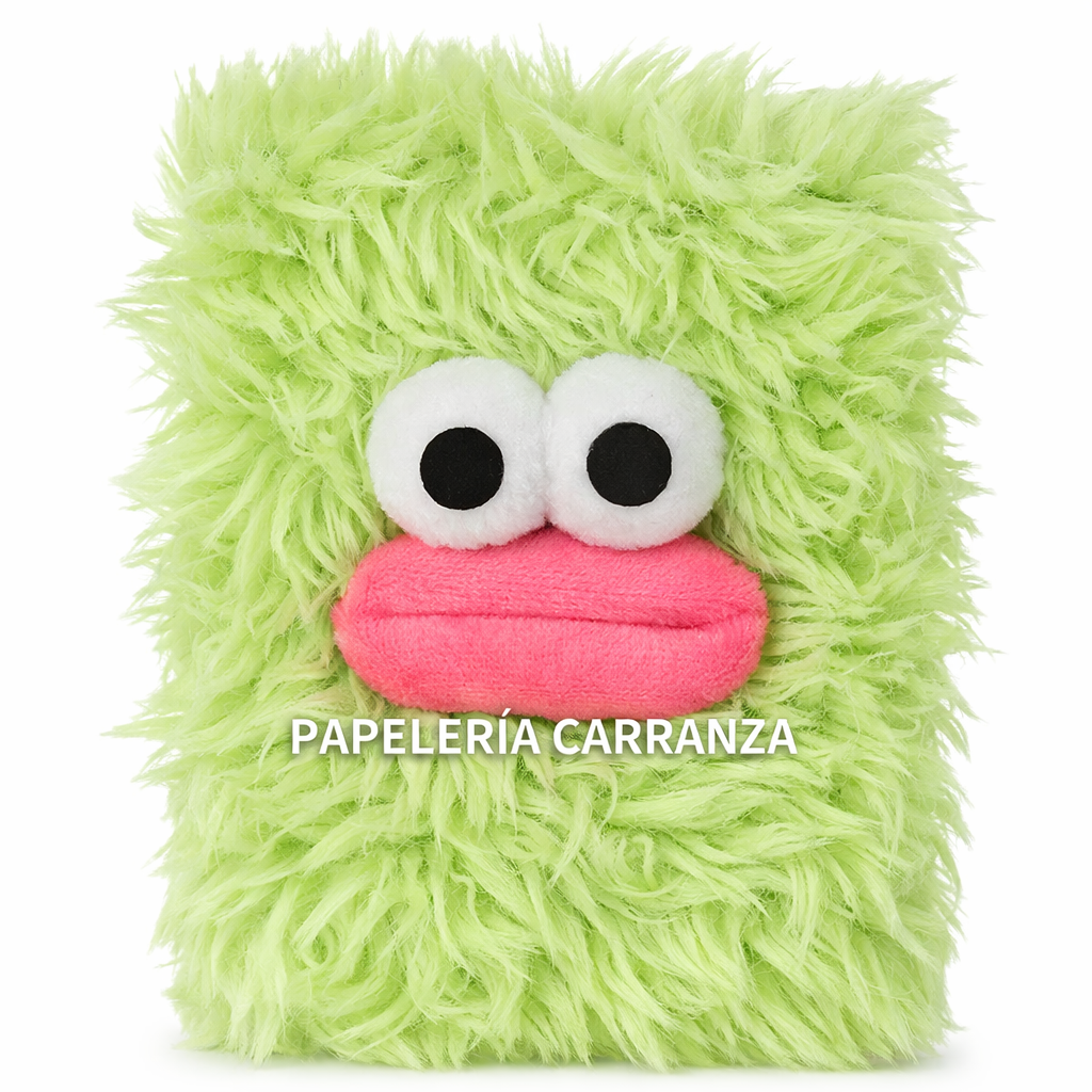 CUADERNOS C/ ESPIRAL 16 X 21 ” OJITOS VERDE CON PELUCHE ” A5 TAPA DURA
