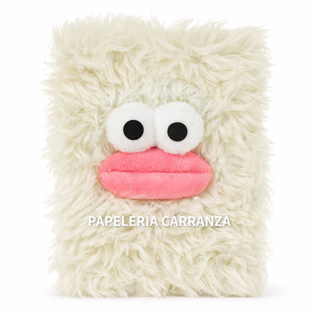 CUADERNOS C/ ESPIRAL 16 X 21 ” OJITOS BLANCO CON PELUCHE ” A5 TAPA DURA