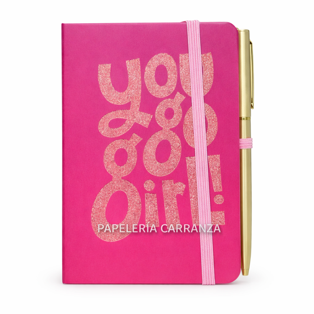 Kit Libretas A6 " Yoy Go Girl C/ Elastico + Lapicera Dorada * (Tinta Azul)