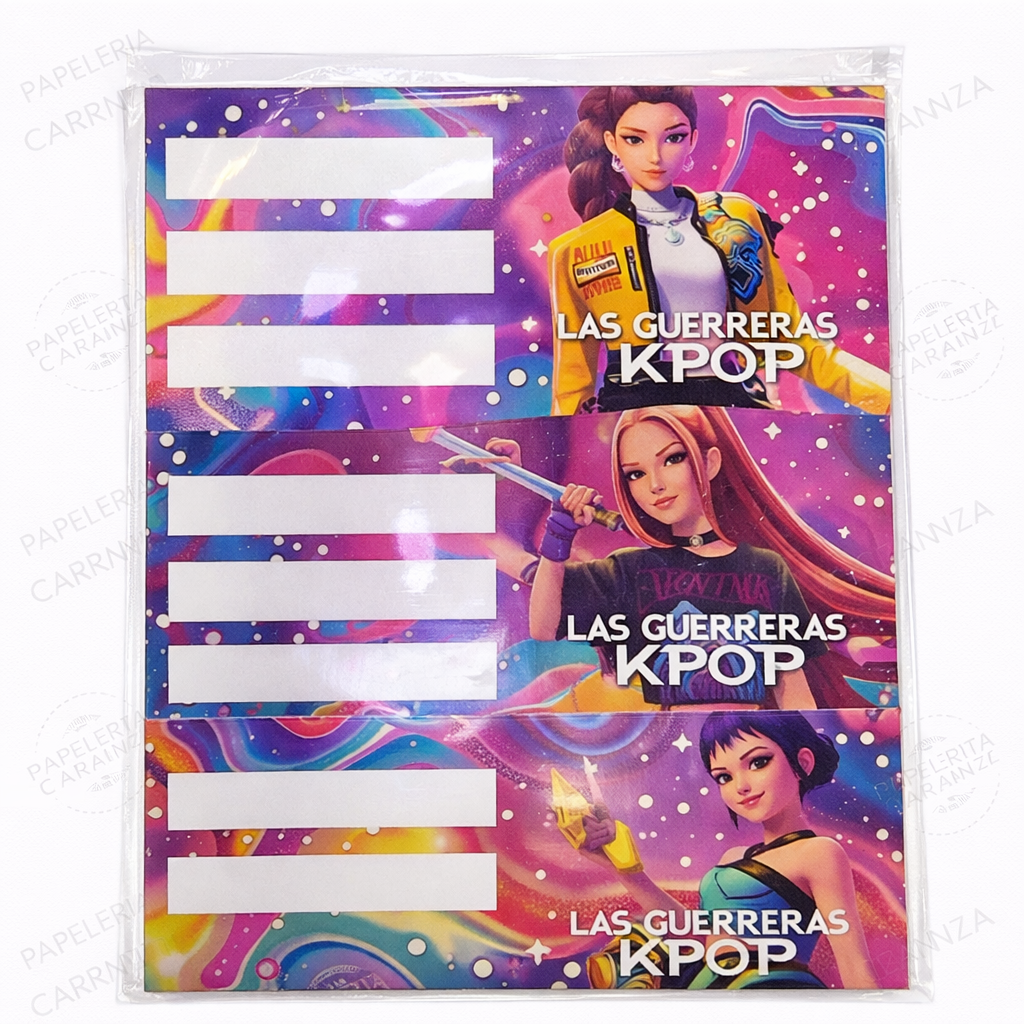 ROTULOS ESCOLARES * LAS GUERRERAS KPOP * ETIQUETAS X 16 UNIDADES
