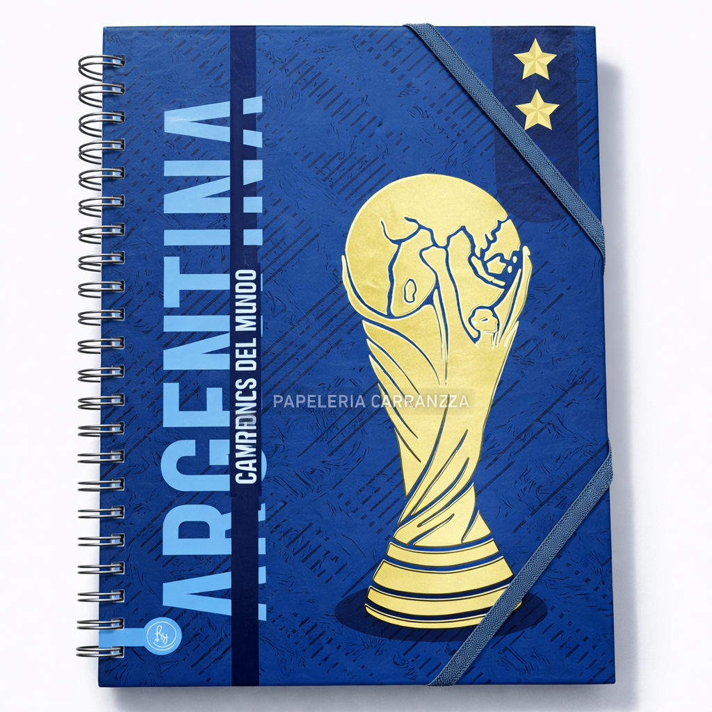 CUADERNOS UNIVERSITARIO C/ ESPIRAL 28 X 20 RAYADO ” CAMPEONES DEL MUNDO (ARGENTINA) ” A4 RY DESIGN