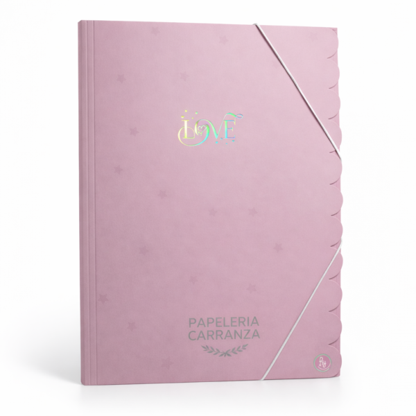 CARPETA 3 SOLAPAS RY * LOVE ROSA PASTEL * C/ ELASTICO TAMAÑO OFICIO