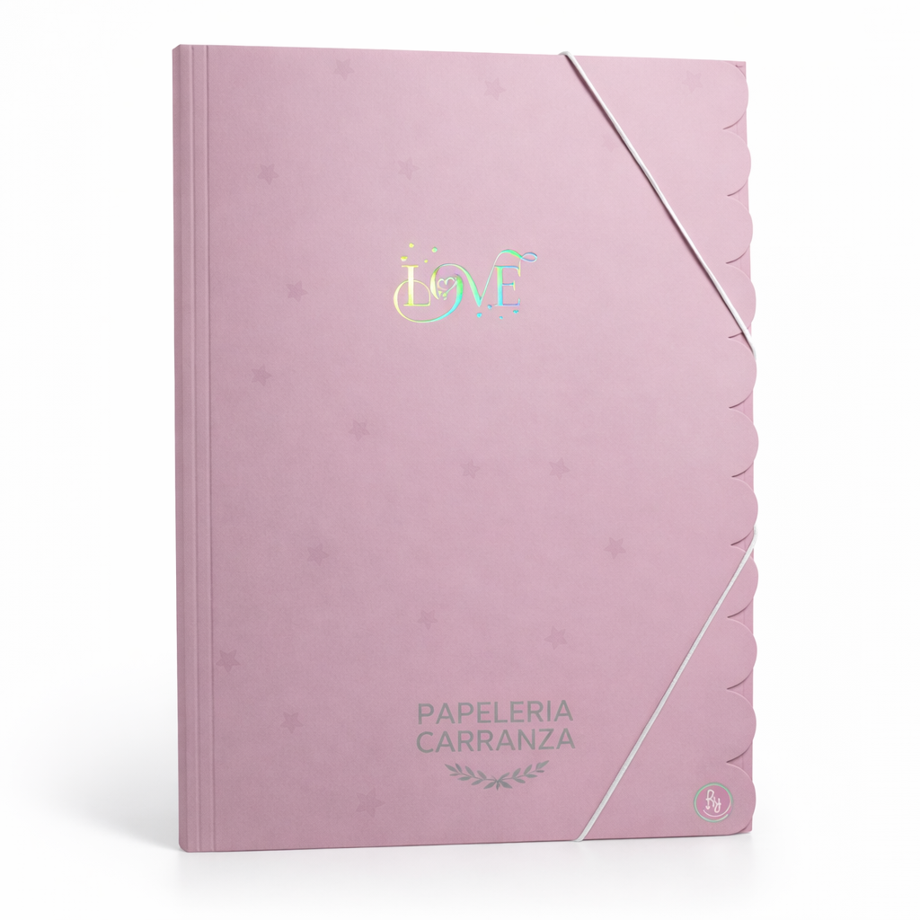 CARPETA 3 SOLAPAS RY * LOVE ROSA PASTEL * C/ ELASTICO TAMAÑO OFICIO