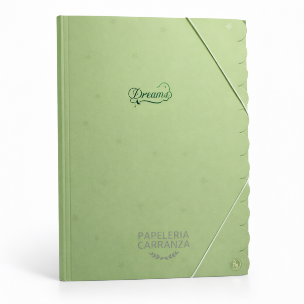 CARPETA 3 SOLAPAS RY * DREAMS VERDE PASTEL * C/ ELASTICO TAMAÑO OFICIO