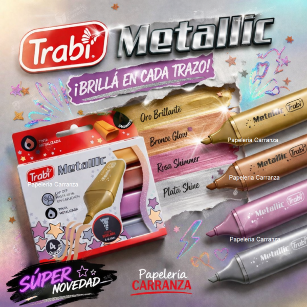 Caja Resaltadores Trabi * METALLIC x 4 * Chatos