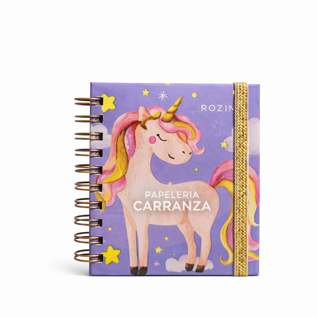 Libretas c/ espiral ** UNICORNIOS ** (Tapa Dura De Bolsillo) 80 Hojas LISAS Multicolor Arcoiris