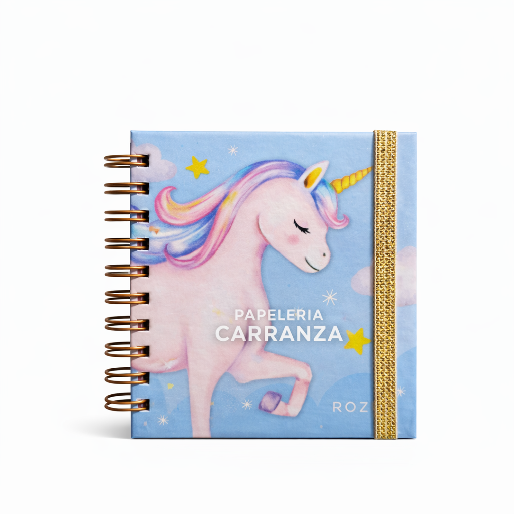 Libretas c/ espiral ** UNICORNIOS ** (Tapa Dura De Bolsillo) 80 Hojas LISAS Multicolor Arcoiris