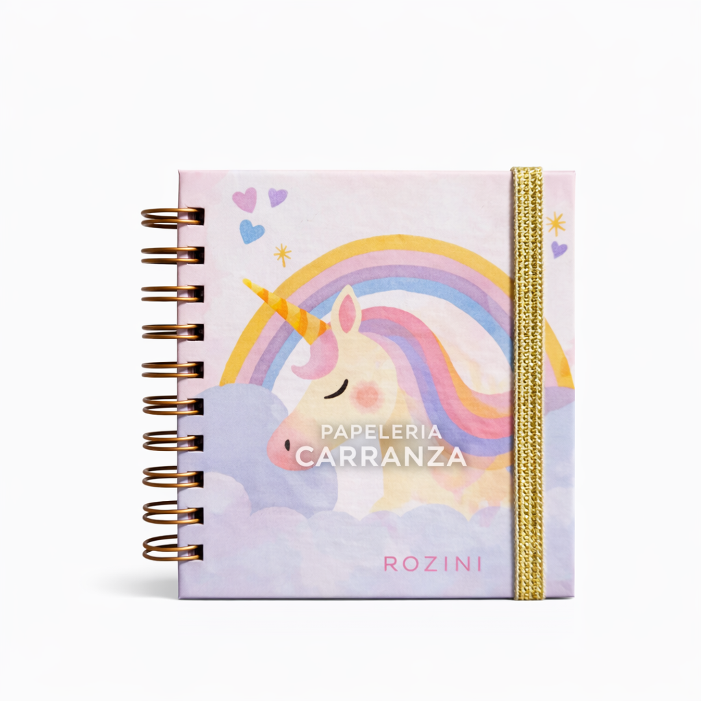Libretas c/ espiral ** UNICORNIOS ** (Tapa Dura De Bolsillo) 80 Hojas LISAS Multicolor Arcoiris