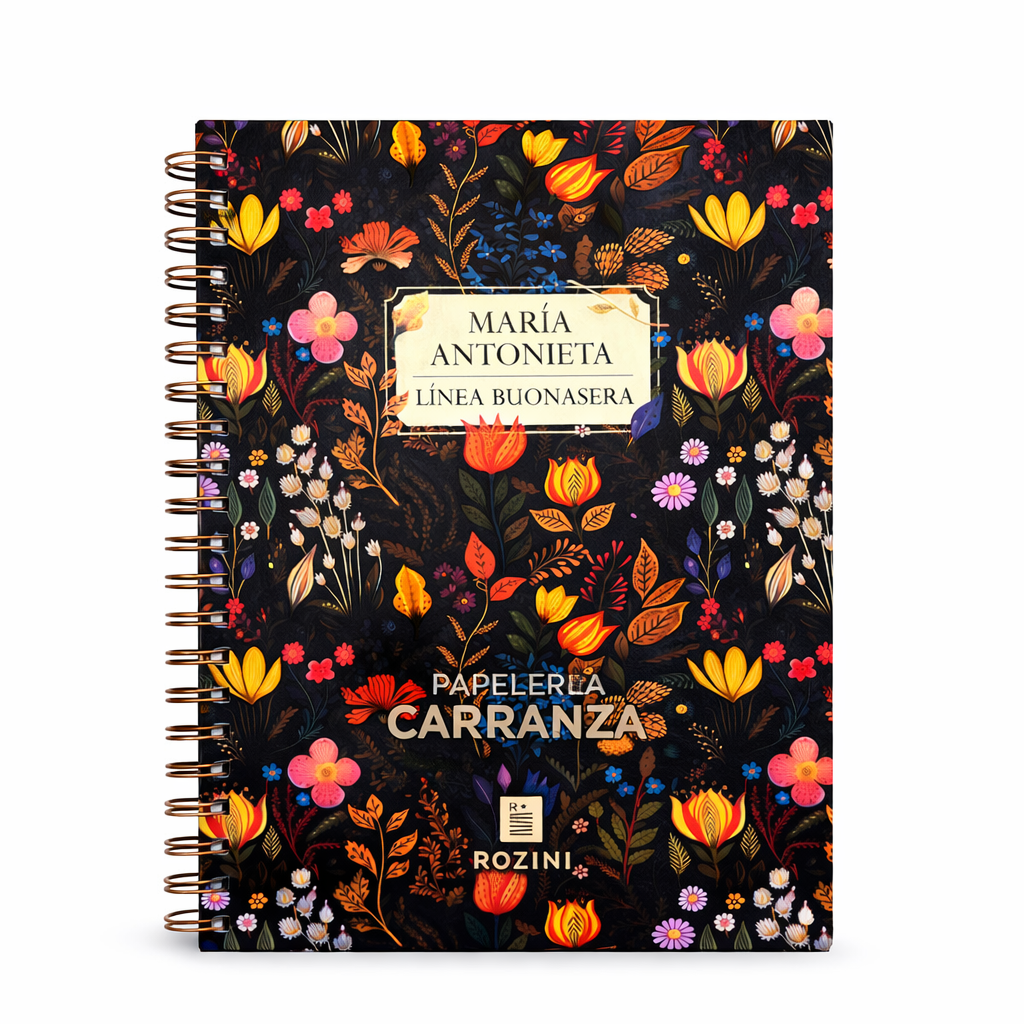 CUADERNOS C/ ESPIRAL 15 X 21 ” MARÍA ANTONIETA (FLORES) ” 90 Hojas RAYADAS c/ Diseño A5 TAPA SEMI RIGIDA