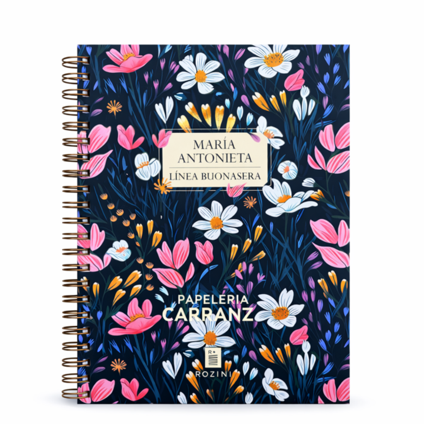 CUADERNOS C/ ESPIRAL 15 X 21 ” MARÍA ANTONIETA (FLORES) ” 90 Hojas RAYADAS c/ Diseño A5 TAPA SEMI RIGIDA