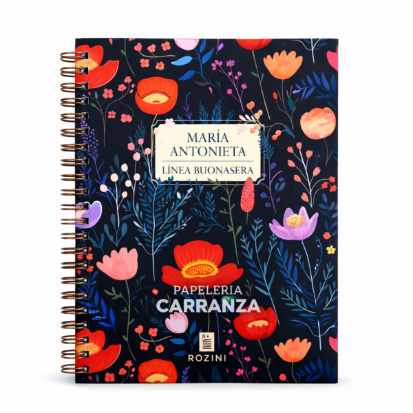 CUADERNOS C/ ESPIRAL 15 X 21 ” MARÍA ANTONIETA (FLORES) ” 90 Hojas RAYADAS c/ Diseño A5 TAPA SEMI RIGIDA